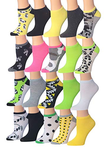 Tipi Toe Women's 20 Pairs Colorful Patterned Low Cut/No Show Socks