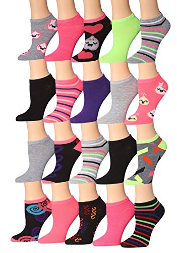 Tipi Toe Women's 20 Pairs Colorful Patterned Low Cut/No Show Socks