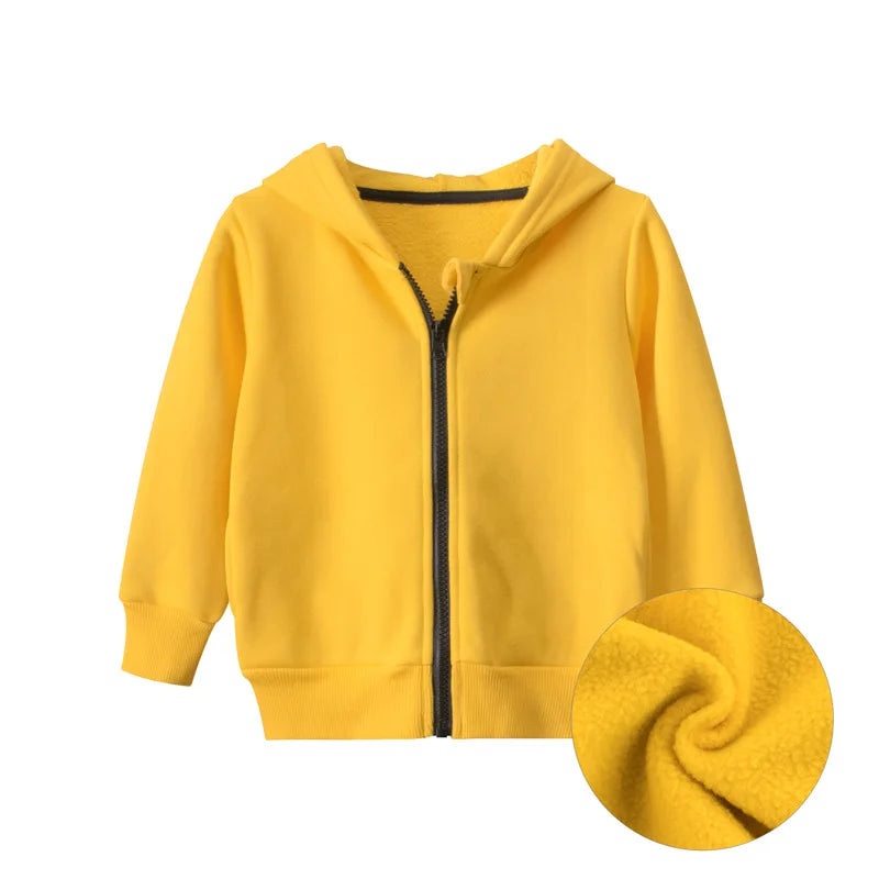 2024 Spring Winter Solid Hoodie Clothes for Boys Girls Cotton Zipper Villus Casual Simplified Coat Sweatshirt Clothing