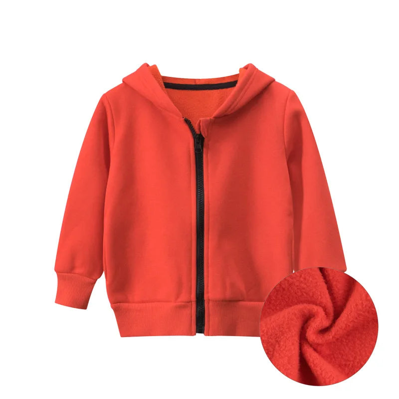 2024 Spring Winter Solid Hoodie Clothes for Boys Girls Cotton Zipper Villus Casual Simplified Coat Sweatshirt Clothing