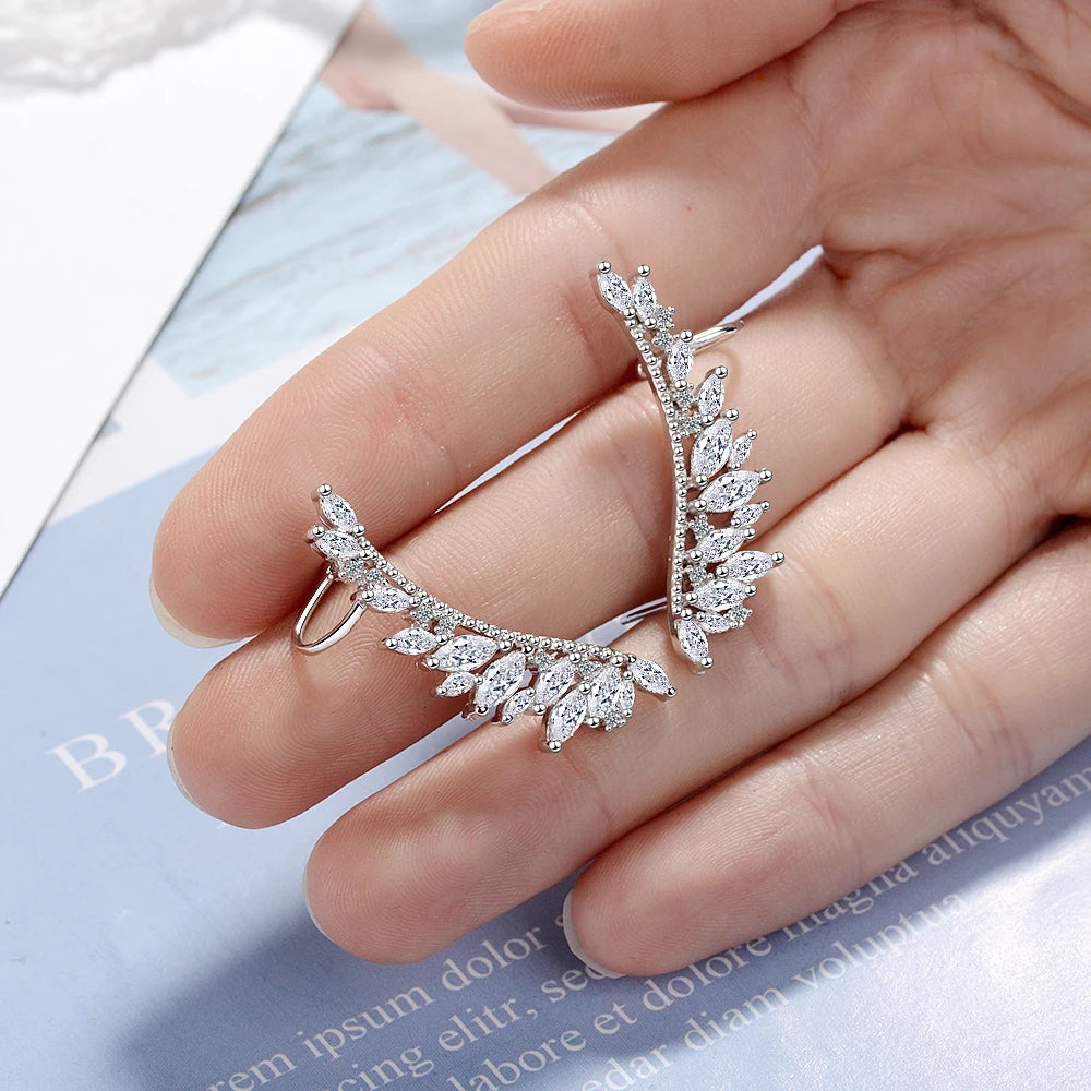 925 Sterling Silver Needle Zirconia Angel Wings Stud Earrings For Women Bijoux Fine Jewelry Ear Cuff Cute Gift