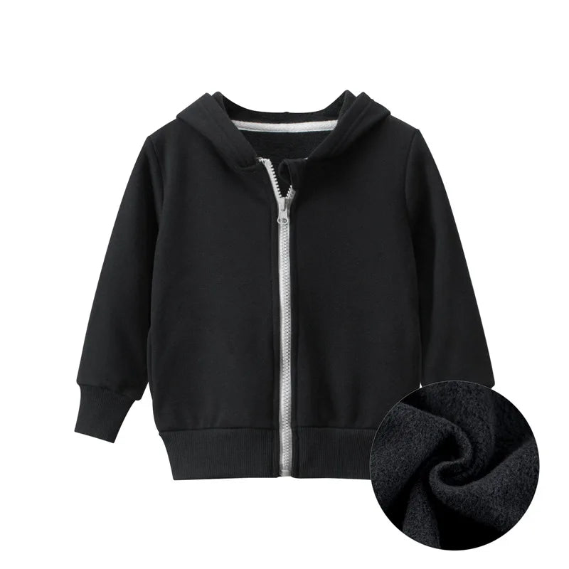 2024 Spring Winter Solid Hoodie Clothes for Boys Girls Cotton Zipper Villus Casual Simplified Coat Sweatshirt Clothing