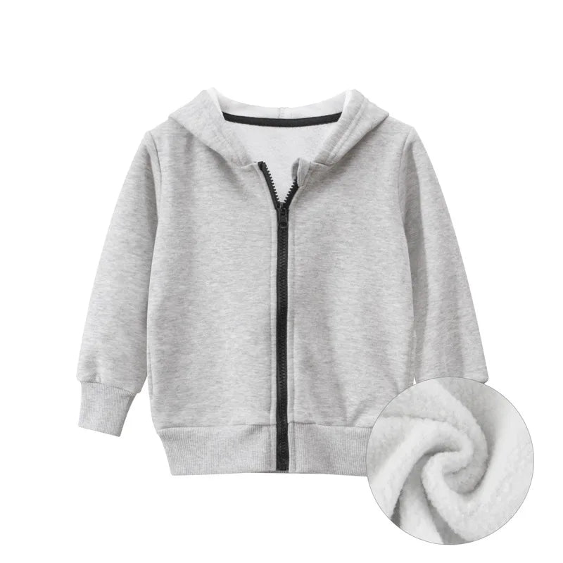 2024 Spring Winter Solid Hoodie Clothes for Boys Girls Cotton Zipper Villus Casual Simplified Coat Sweatshirt Clothing