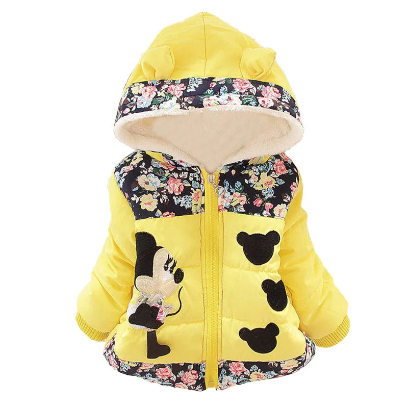 Autumn Winter Baby Girls Jackets Thick Cartoon Minnie Kids Hooded Jacket Coat for Girl Clothes Children Outerwear 1 2 3 4 Years