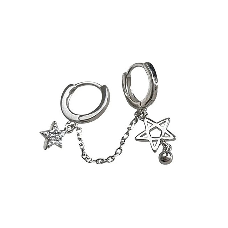 1PCS Silver Color Star Chain Double Ear Hole 316L Stainless Steel Ear Bone Nail Y2K Fashion Hottie Earrings for Women Jewelry