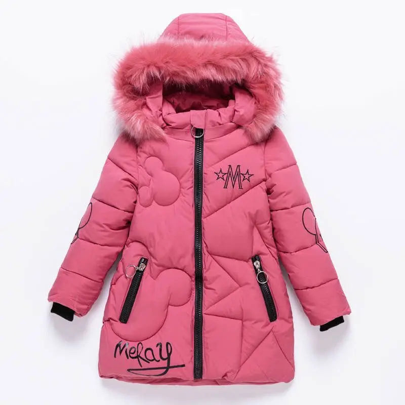 Big Size Teenager Winter Keep Warm Girls Jacket Letter Long Style Hooded Windbreaker Coat For Kids Children Christmas Outerwear