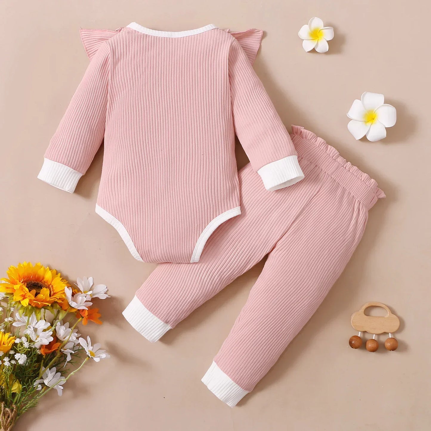 New Baby Girl Clothes Set Spring Toddler Girls Clothes Bow Pink Long Sleeve Romper + Pants Infant Baby Girl Outfit Set