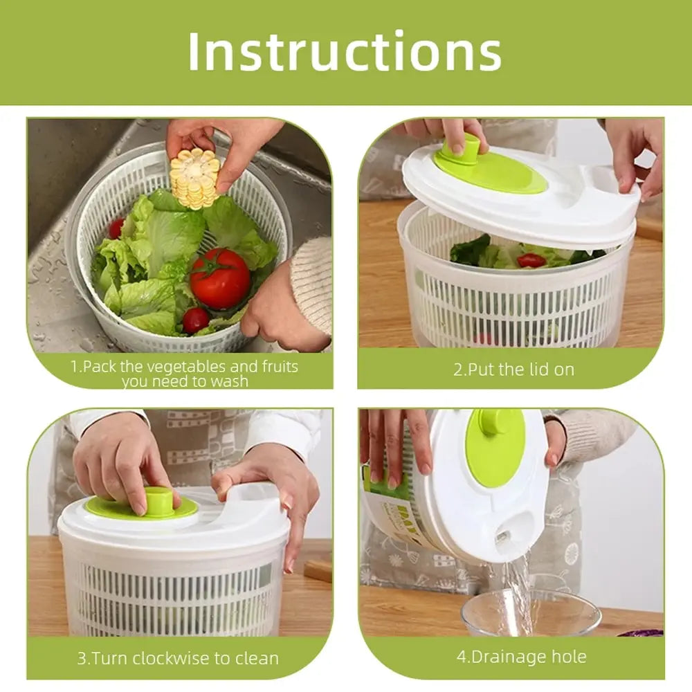 Salad Spinner- Wash Spin & Dry Salad Greens Easy Multi-Use Lettuce Spinner Vegetable Dryer Fruit Washer