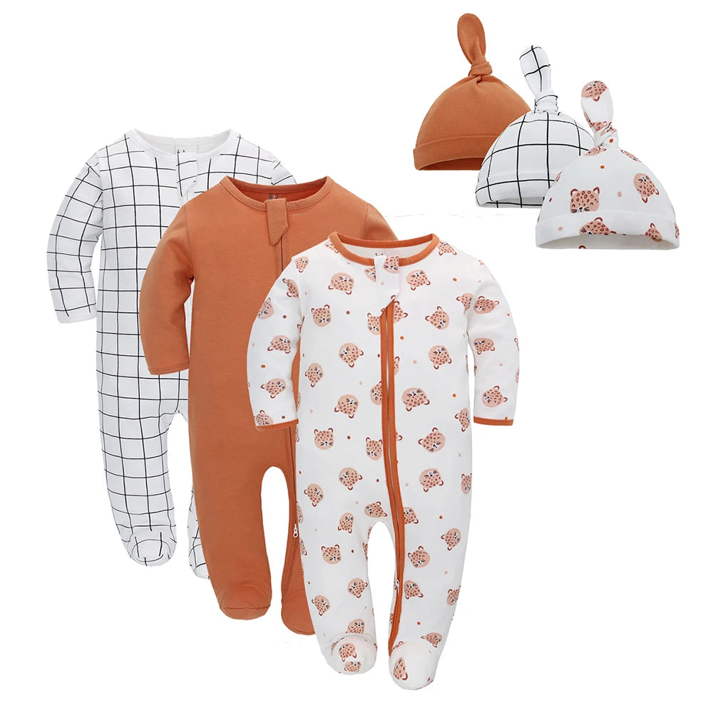 3pcs Baby Rompers Zip Newborn Sleepsuits Pajamas Sleepwear Sleepers Cotton Infant Onesies Boys Girls Toddler Clothes Jumpsuits