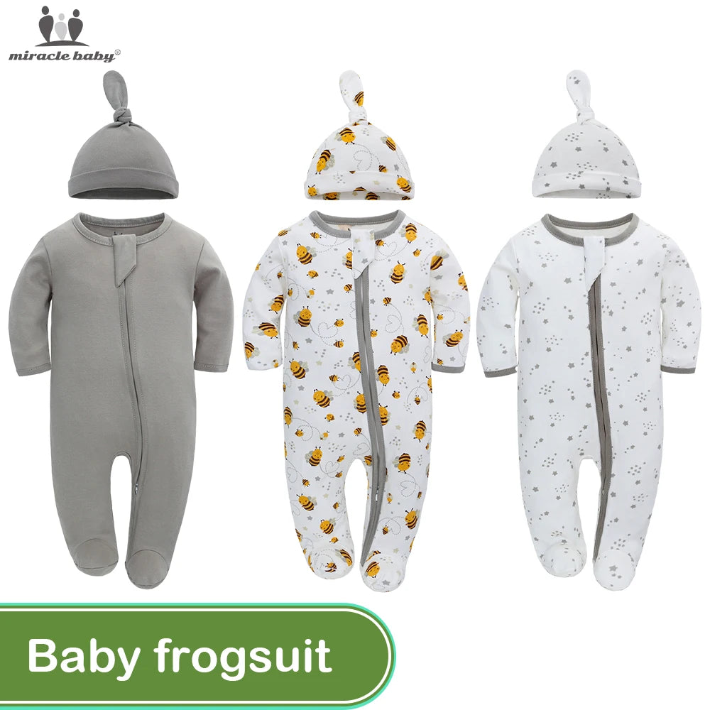 3pcs Baby Rompers Zip Newborn Sleepsuits Pajamas Sleepwear Sleepers Cotton Infant Onesies Boys Girls Toddler Clothes Jumpsuits