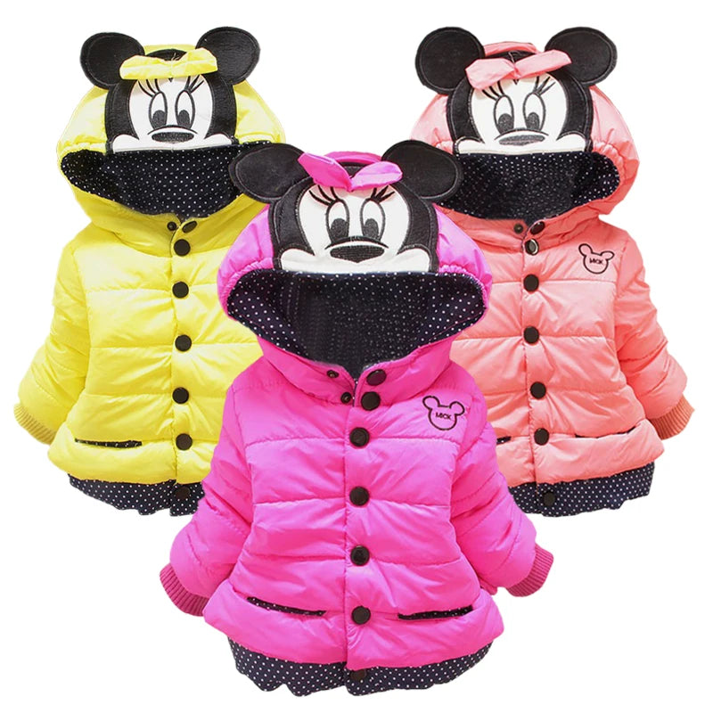 Autumn Winter Baby Girls Jackets Thick Cartoon Minnie Kids Hooded Jacket Coat for Girl Clothes Children Outerwear 1 2 3 4 Years