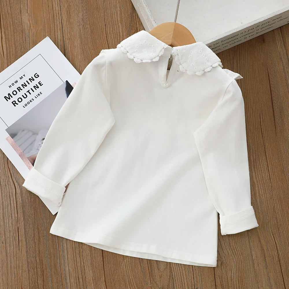 Children's Blouses  Shirts School For Girls White Tops Long Sleeve Lace Shirts Kids Shirt Baby Toddler Teen Children Clothes