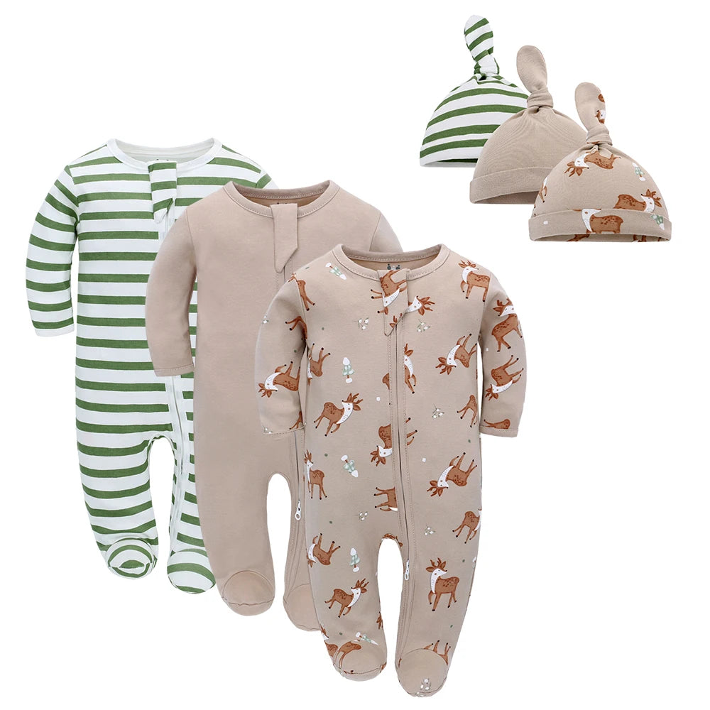 3pcs Baby Rompers Zip Newborn Sleepsuits Pajamas Sleepwear Sleepers Cotton Infant Onesies Boys Girls Toddler Clothes Jumpsuits