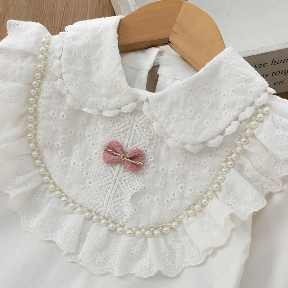 Children's Blouses  Shirts School For Girls White Tops Long Sleeve Lace Shirts Kids Shirt Baby Toddler Teen Children Clothes