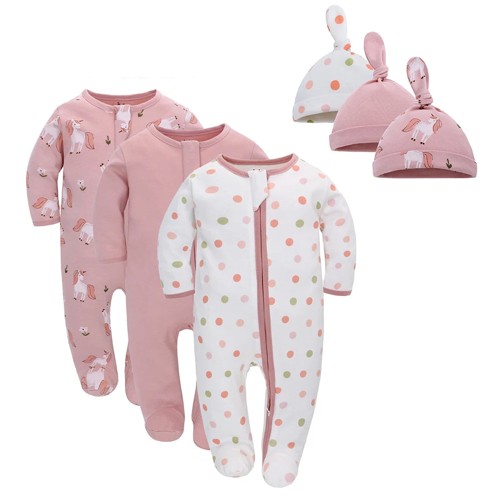 3pcs Baby Rompers Zip Newborn Sleepsuits Pajamas Sleepwear Sleepers Cotton Infant Onesies Boys Girls Toddler Clothes Jumpsuits