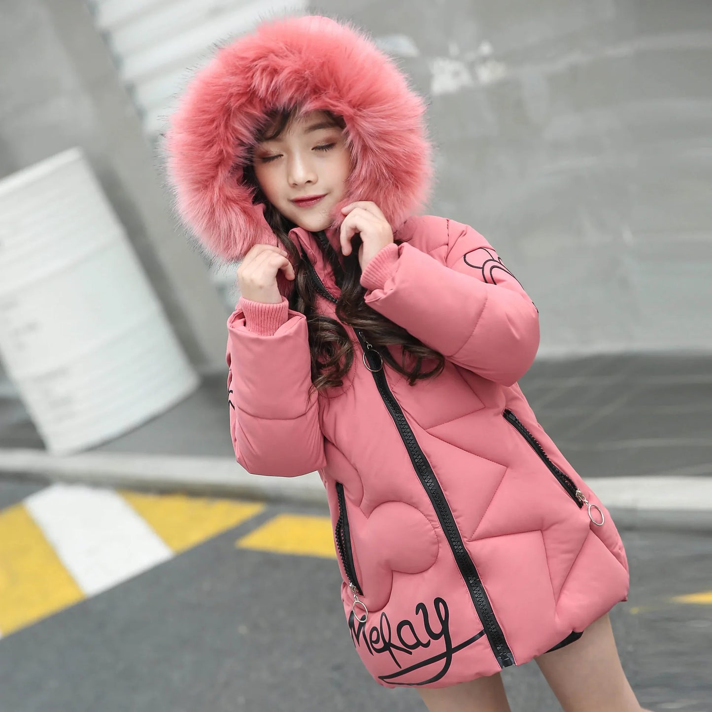 Big Size Teenager Winter Keep Warm Girls Jacket Letter Long Style Hooded Windbreaker Coat For Kids Children Christmas Outerwear