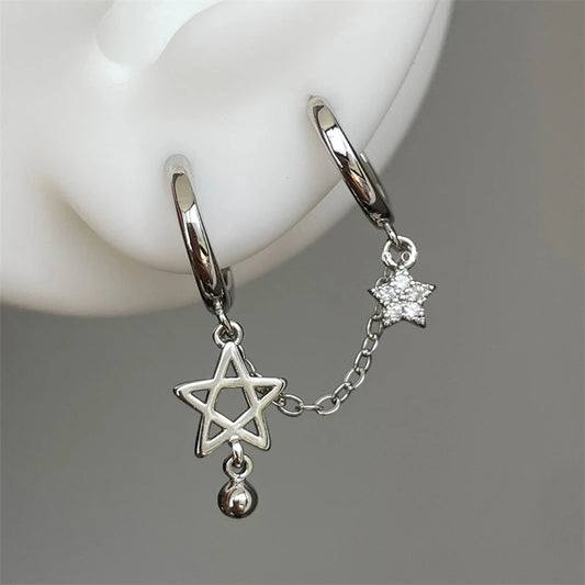 1PCS Silver Color Star Chain Double Ear Hole 316L Stainless Steel Ear Bone Nail Y2K Fashion Hottie Earrings for Women Jewelry