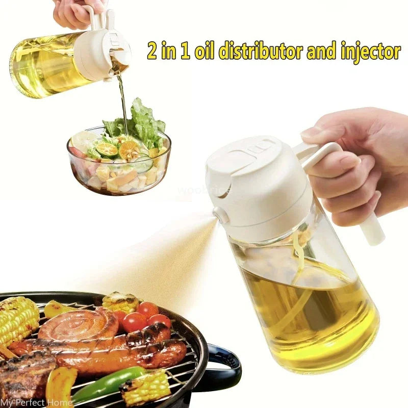 2in1 500ml Plastic Spray Oil Sprayer Bottle Spray Oil Dispenser Oil Jar Cruet BBQ Kitchen Baking Roasting Picnic Kitchen Tool