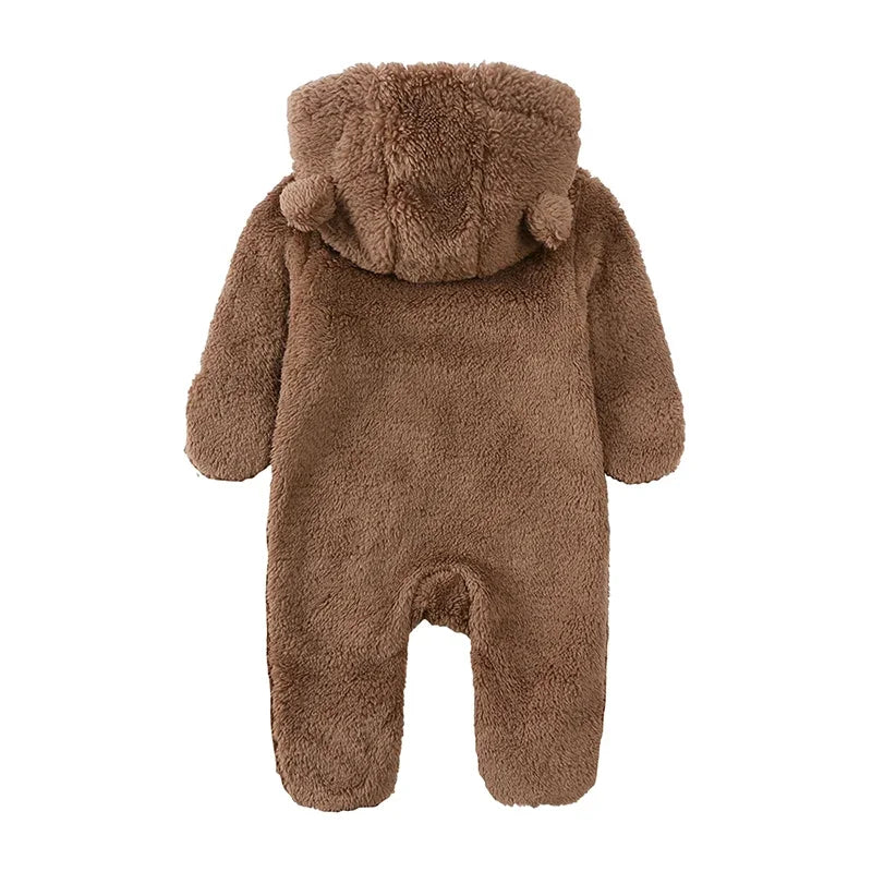 2024 Baby Winter Thick Romper Solid Cotton Warm Long Sleeve Boy Girl Jumpsuit Clothes 0-24M Newborn Bear Fleece Hooded Pyjamas