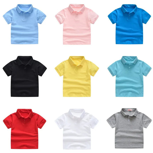 Summer Baby Boys Short Sleeve Solid Polo T-shirt Kids Cotton Clothes Toddler Girls Classical Polos T Shirt Tops School Uniform