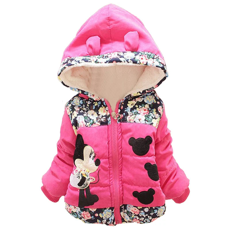 Autumn Winter Baby Girls Jackets Thick Cartoon Minnie Kids Hooded Jacket Coat for Girl Clothes Children Outerwear 1 2 3 4 Years