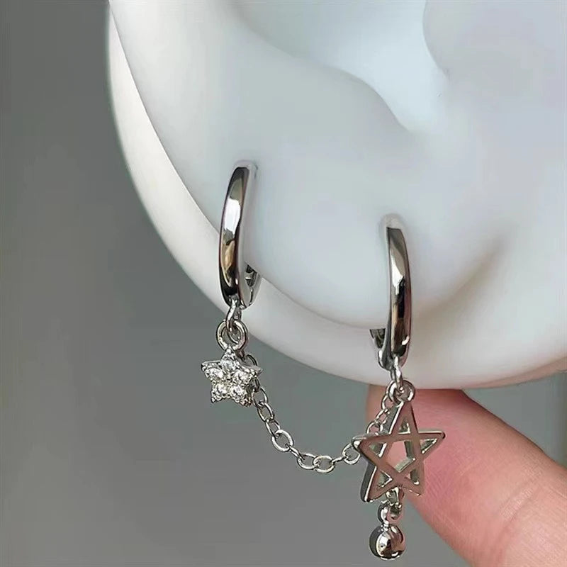 1PCS Silver Color Star Chain Double Ear Hole 316L Stainless Steel Ear Bone Nail Y2K Fashion Hottie Earrings for Women Jewelry