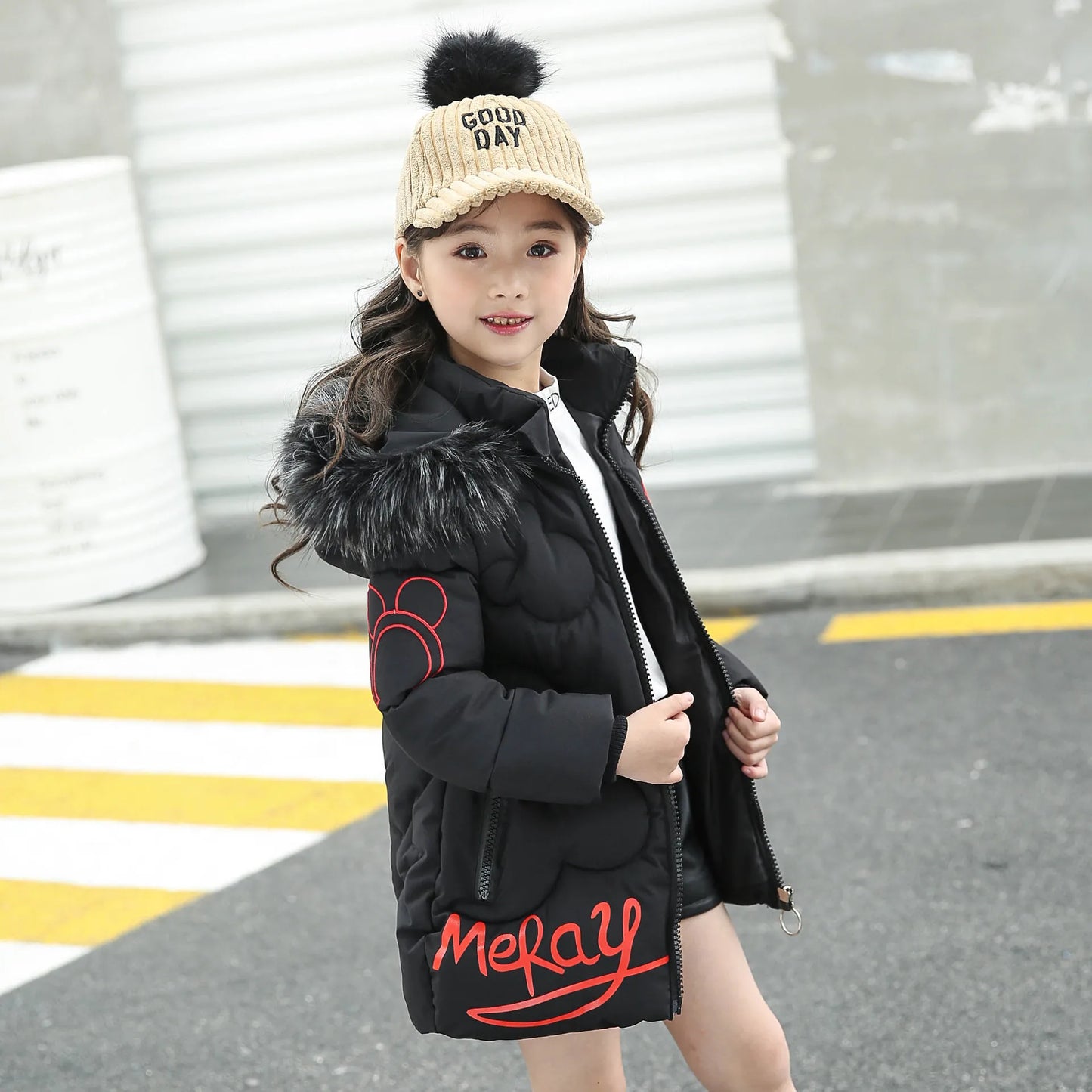 Big Size Teenager Winter Keep Warm Girls Jacket Letter Long Style Hooded Windbreaker Coat For Kids Children Christmas Outerwear