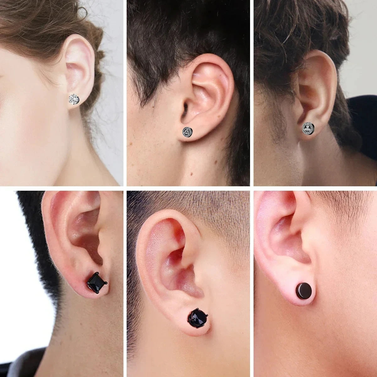 1Pairs Crystal Strong Magnetic Ear Stud Clip Earrings for Men and Women Punk Round Zircon Magnet Earrings Non Piercing Jewelry